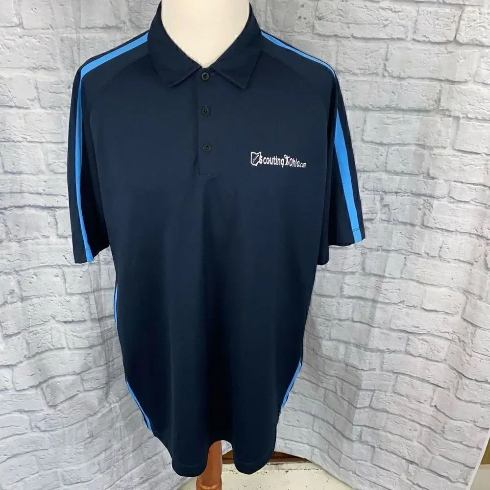 Nike golf dri fit short sleeve 3 button polo navy w/light blue stripe sz XXL Men